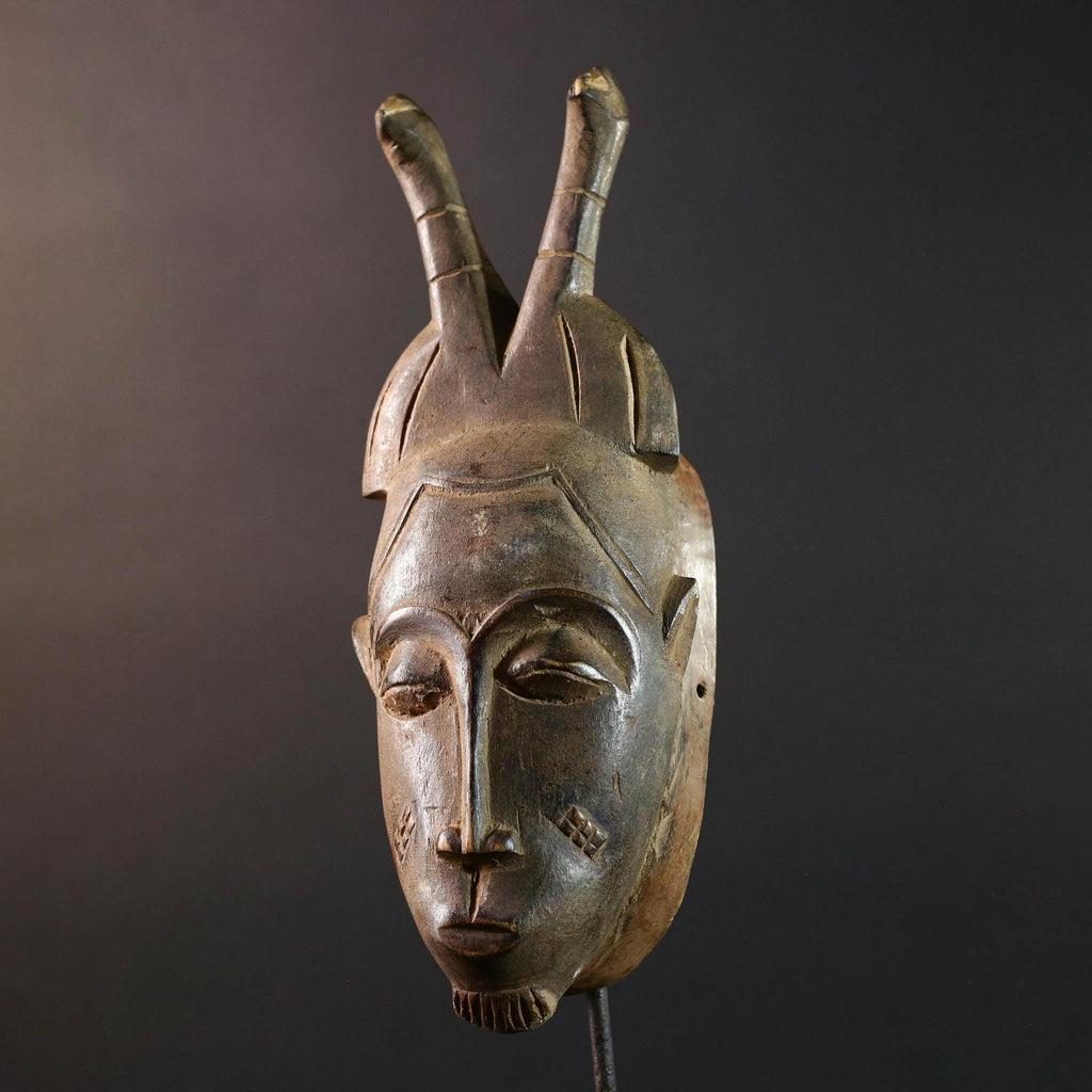 baule kpelie mask african wood carving tribal female spirit face sculpture ivory coast art traditional wall decor handcarved figure- G5452