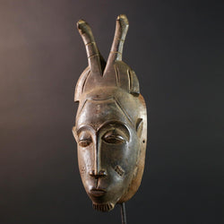 baule kpelie mask african wood carving tribal female spirit face sculpture ivory coast art traditional wall decor handcarved figure- G5452