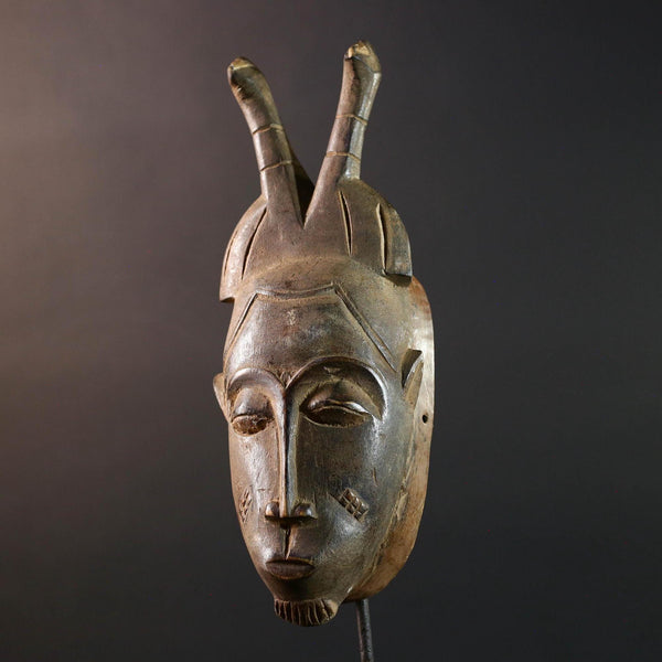 baule kpelie mask african wood carving tribal female spirit face sculpture ivory coast art traditional wall decor handcarved figure- G5452