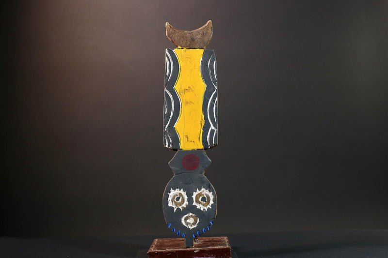 bwa plank mask african tribal wall carving painted geometric spirit wood decor burkina faso mask fertility totem tall ceremonial icon-G5453