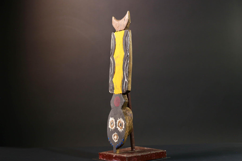 bwa plank mask african tribal wall carving painted geometric spirit wood decor burkina faso mask fertility totem tall ceremonial icon-G5453