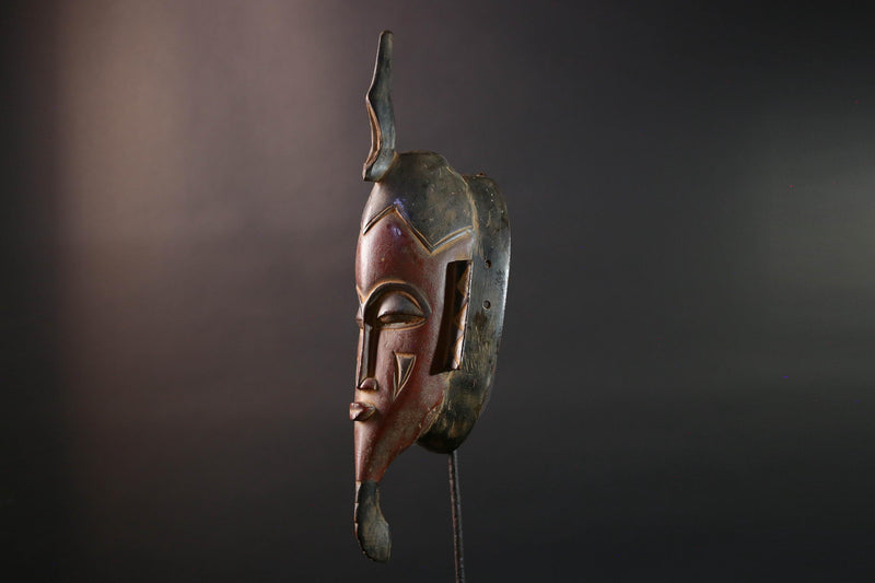 African Baule Kpelié mask tribal african mask long carved face spiritual wood wall decor ivory coast mask geometric carving G5458