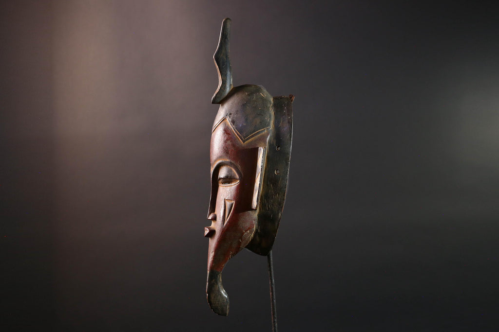 African Baule Kpelié mask tribal african mask long carved face spiritual wood wall decor ivory coast mask geometric carving G5458