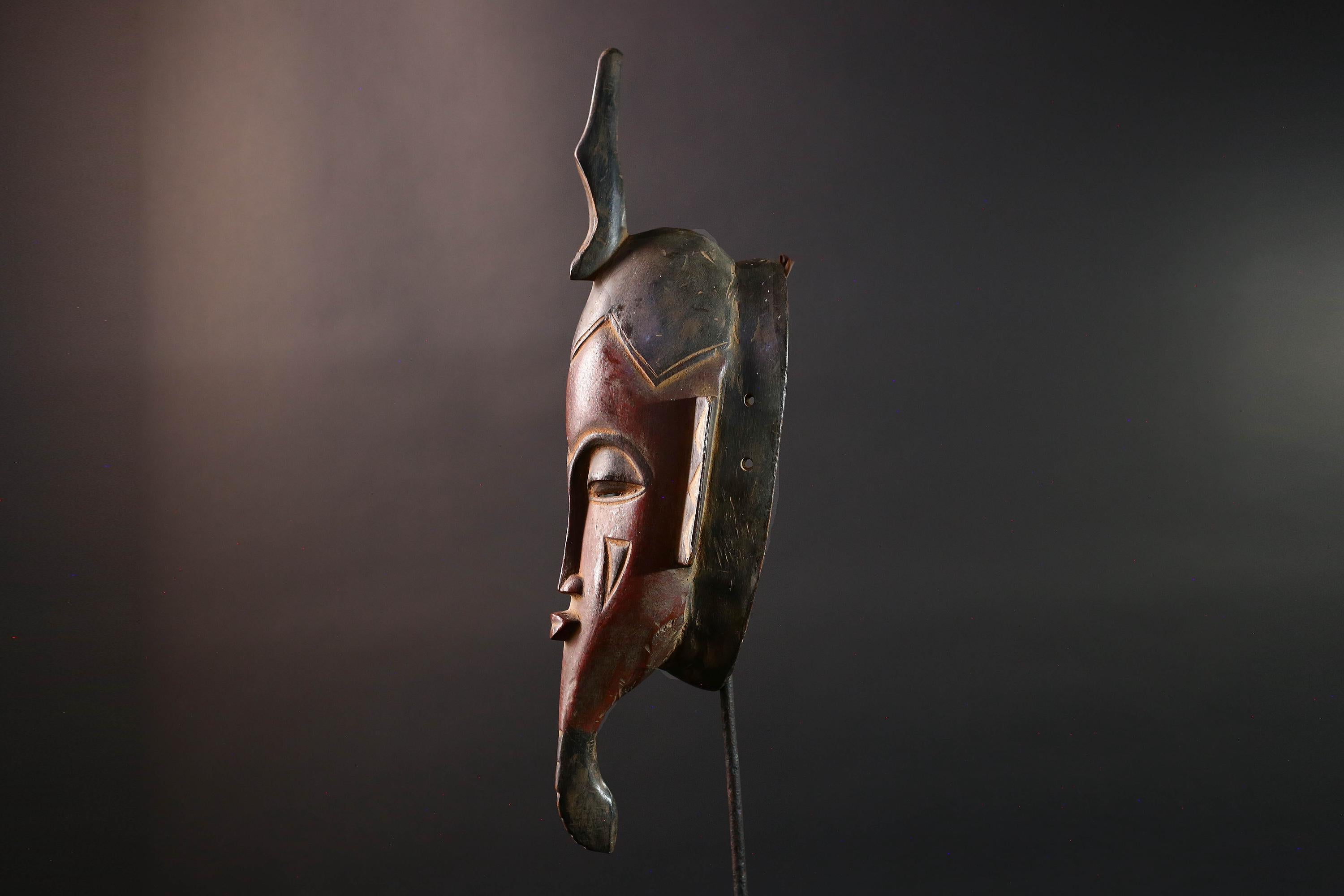 African Baule Kpelié mask tribal african mask long carved face spiritual wood wall decor ivory coast mask geometric carving G5458
