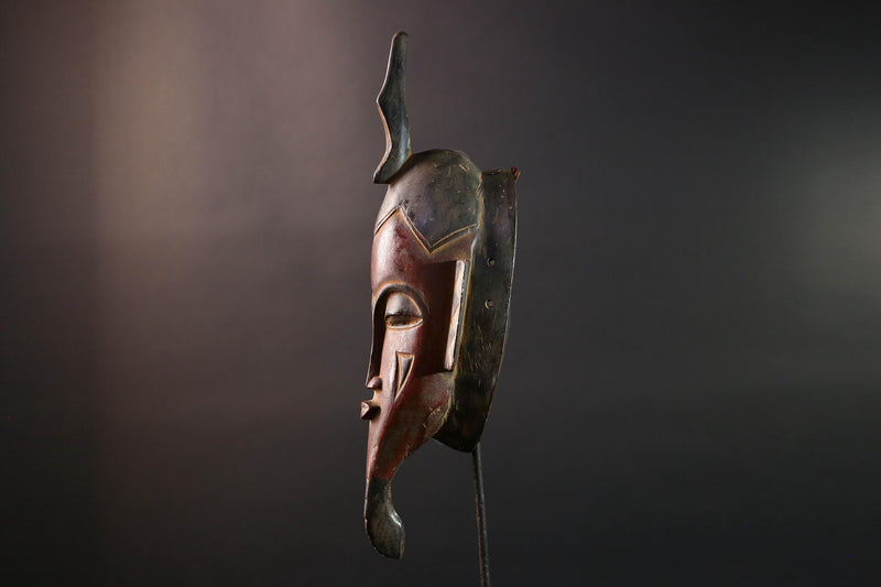 African Baule Kpelié mask tribal african mask long carved face spiritual wood wall decor ivory coast mask geometric carving G5458
