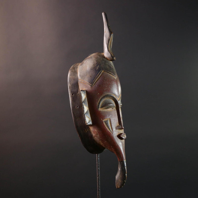 African Baule Kpelié mask tribal african mask long carved face spiritual wood wall decor ivory coast mask geometric carving G5458