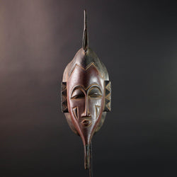 African Baule Kpelié mask tribal african mask long carved face spiritual wood wall decor ivory coast mask geometric carving G5458