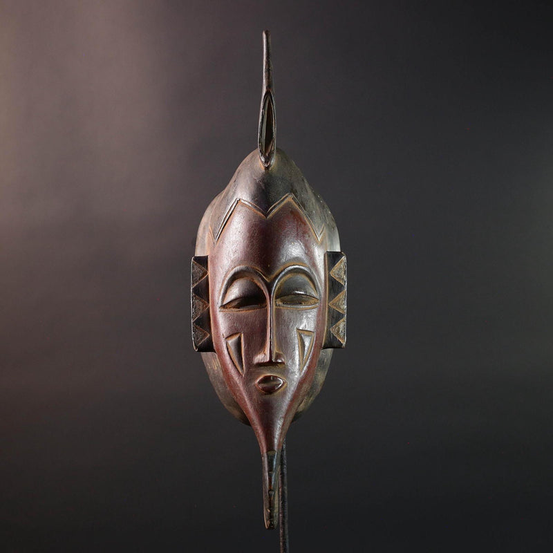 African Baule Kpelié mask tribal african mask long carved face spiritual wood wall decor ivory coast mask geometric carving G5458