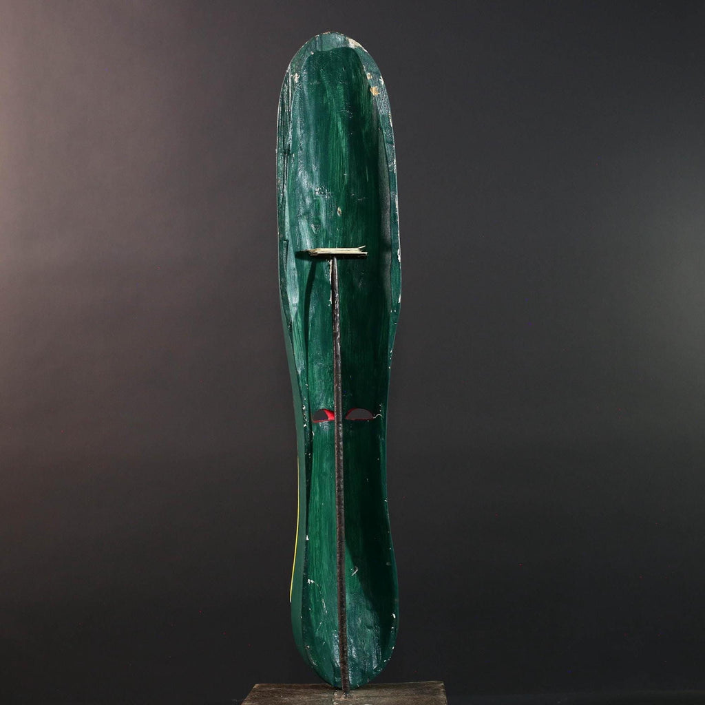 African wall mask tall fang mask tribal face art yellow green carved wood mask spiritual decor long african mask gabon wall hanging  G5460