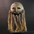 African Lega mask raffia tribal face wood carving congo wall hanging spiritual bwami art carved round mask african fiber sculpture G5462
