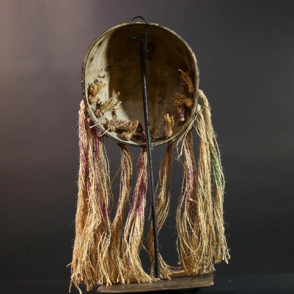 African Lega mask raffia tribal face wood carving congo wall hanging spiritual bwami art carved round mask african fiber sculpture G5462