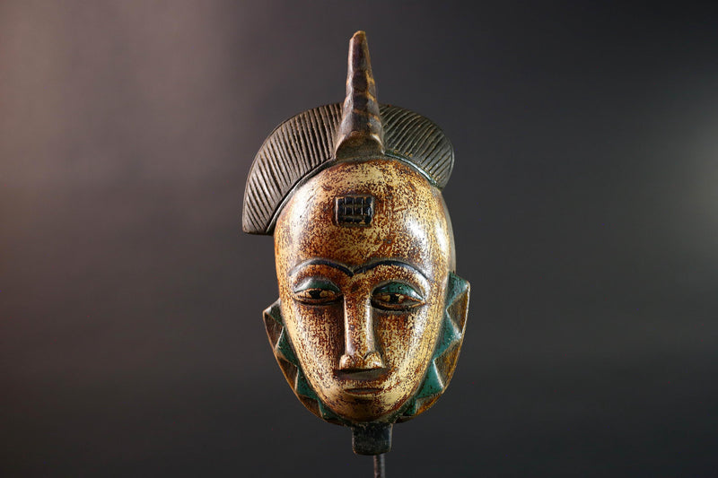 African Baule mask portrait tribal face carving ivory coast spiritual wall art geometric crest decor mblo style african sculpture G5464