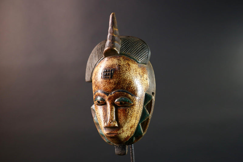 African Baule mask portrait tribal face carving ivory coast spiritual wall art geometric crest decor mblo style african sculpture G5464