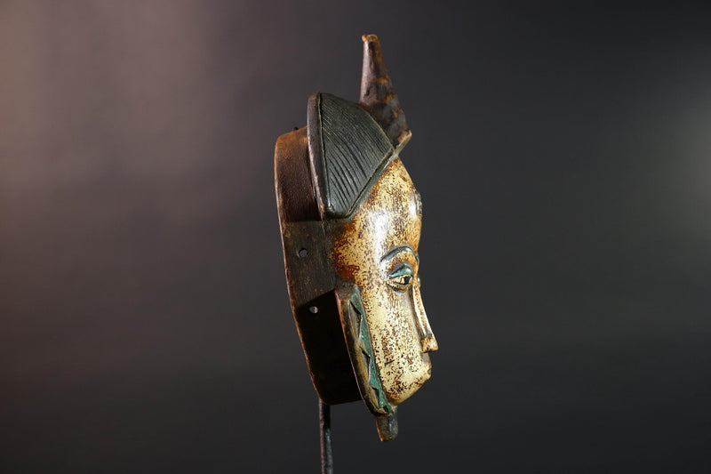 African Baule mask portrait tribal face carving ivory coast spiritual wall art geometric crest decor mblo style african sculpture G5464