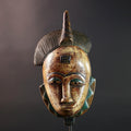 African Baule mask portrait tribal face carving ivory coast spiritual wall art geometric crest decor mblo style african sculpture G5464