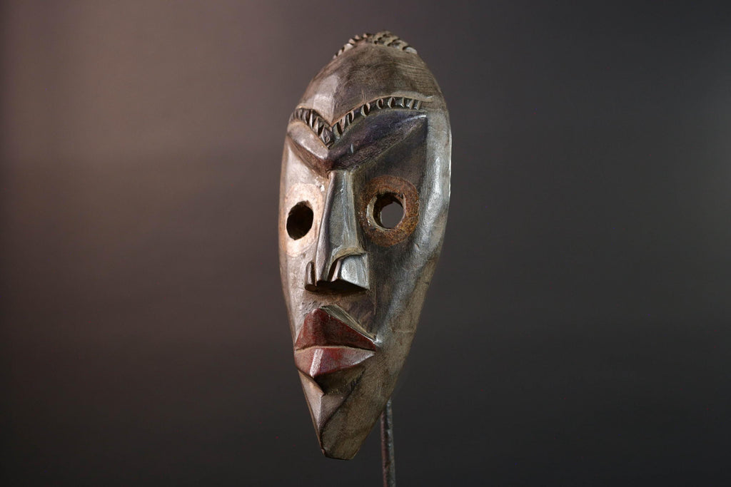 African Dan mask carved wood tribal face mask from Liberia or Ivory Coast narrow brow ridge sculpture traditional wall decor G5466