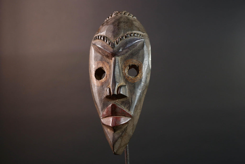 African Dan mask carved wood tribal face mask from Liberia or Ivory Coast narrow brow ridge sculpture traditional wall decor G5466