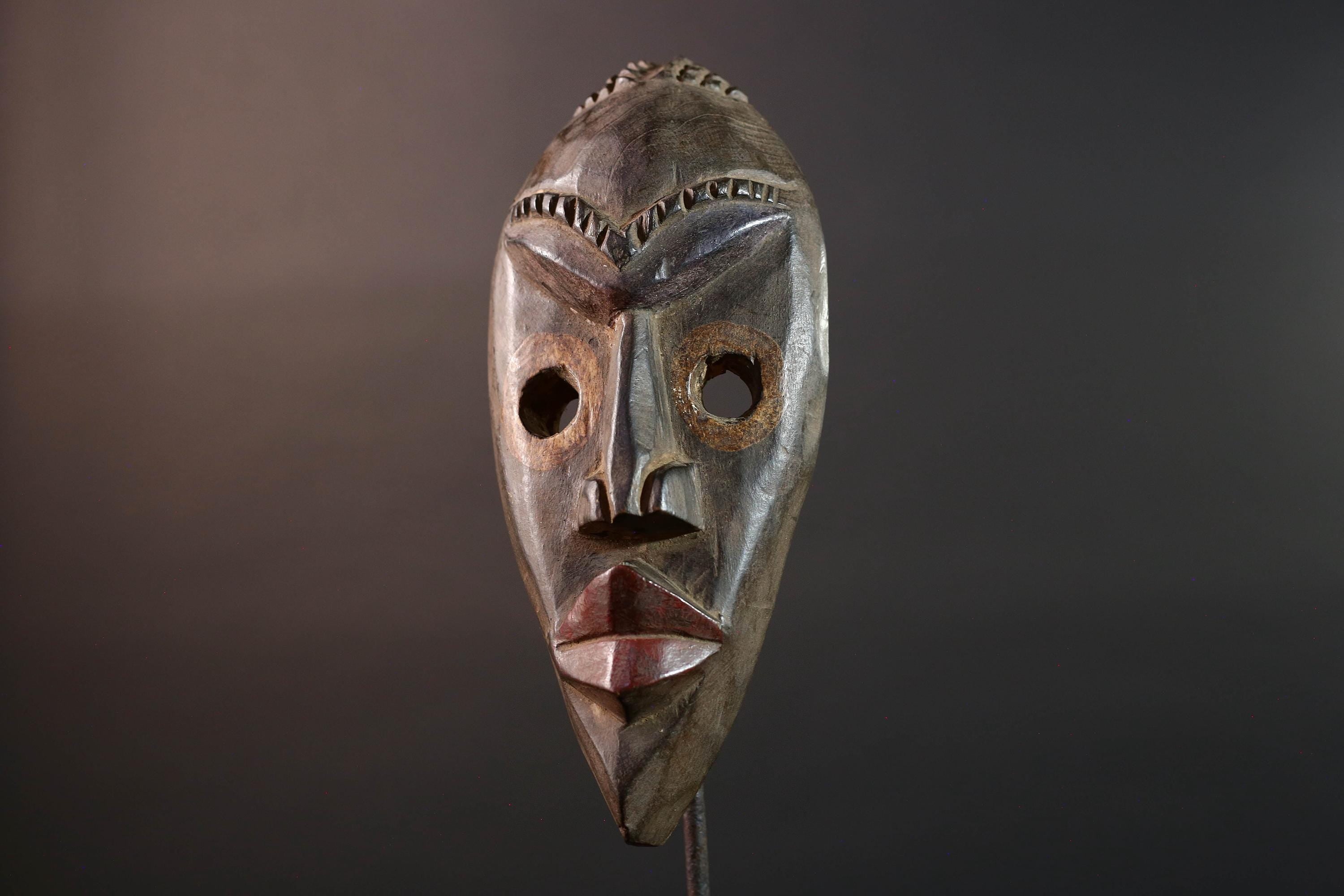African Dan mask carved wood tribal face mask from Liberia or Ivory Coast narrow brow ridge sculpture traditional wall decor G5466