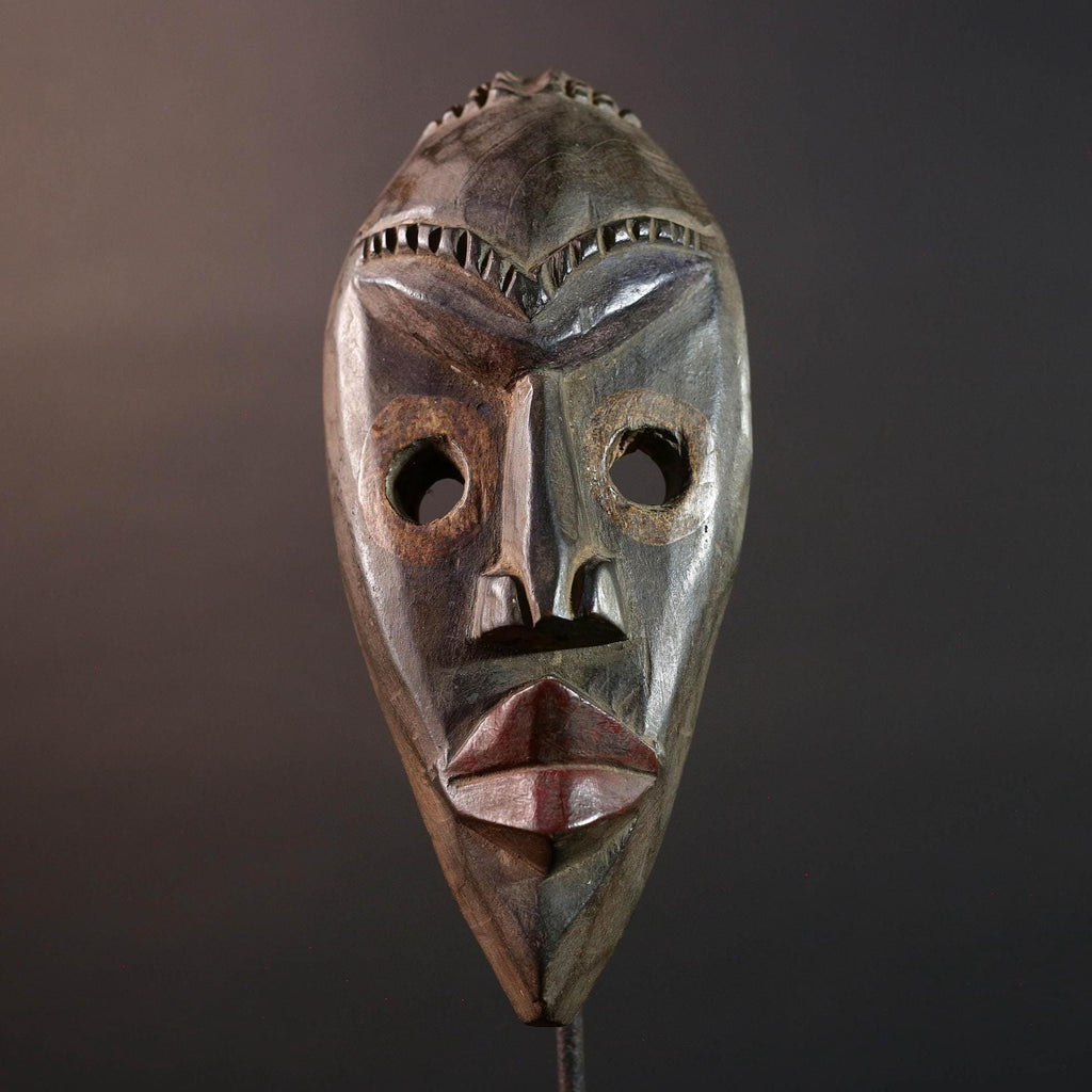 African Dan mask carved wood tribal face mask from Liberia or Ivory Coast narrow brow ridge sculpture traditional wall decor G5466