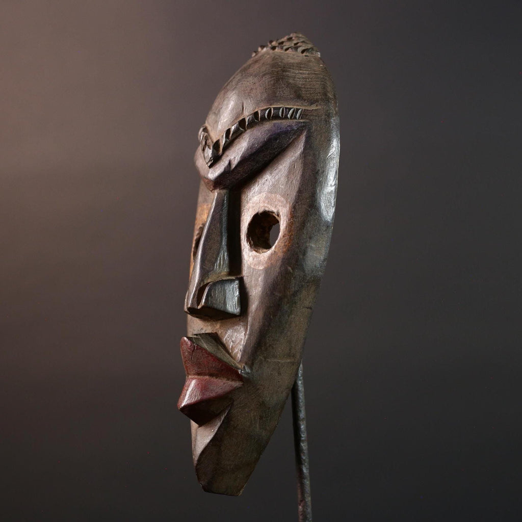 African Dan mask carved wood tribal face mask from Liberia or Ivory Coast narrow brow ridge sculpture traditional wall decor G5466