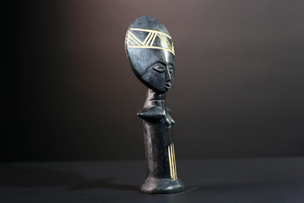 African fertility doll Ashanti Akuaba figure hand carved wood statue from Ghana traditional tribal art with symbolic geometric detail G5469