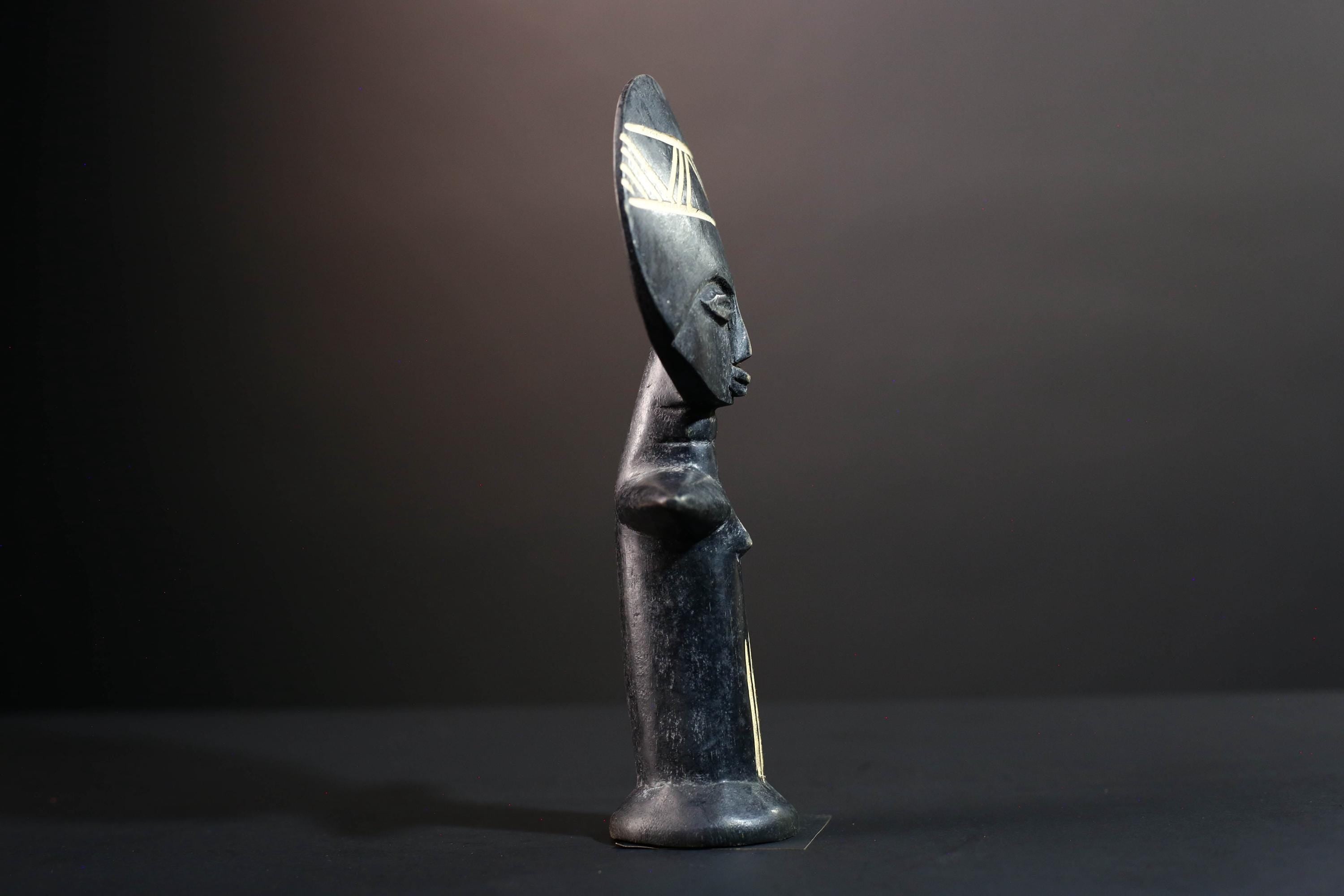African fertility doll Ashanti Akuaba figure hand carved wood statue from Ghana traditional tribal art with symbolic geometric detail G5469