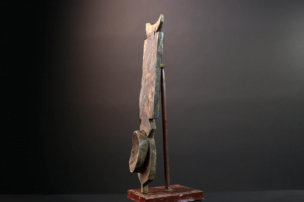 African tribal wall mask bwa plank art handcarved wood sculpture colorful geometric decor from burkina faso west africa G5473