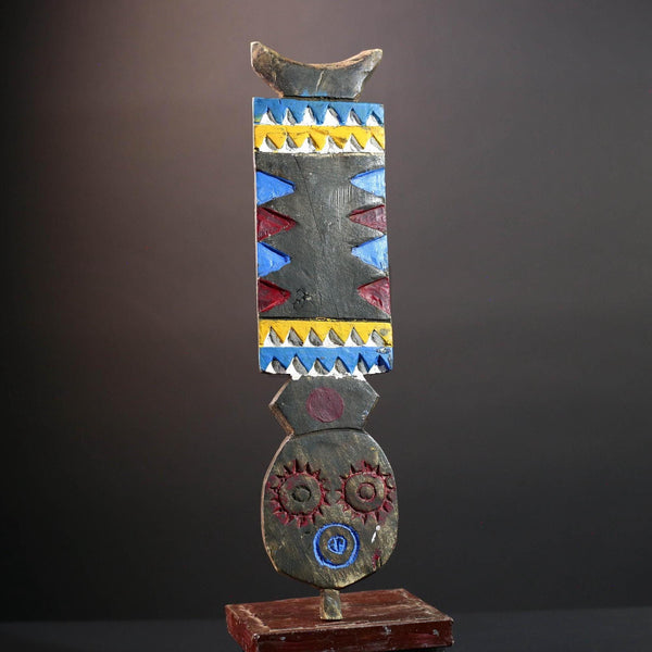 African tribal wall mask bwa plank art handcarved wood sculpture colorful geometric decor from burkina faso west africa G5473