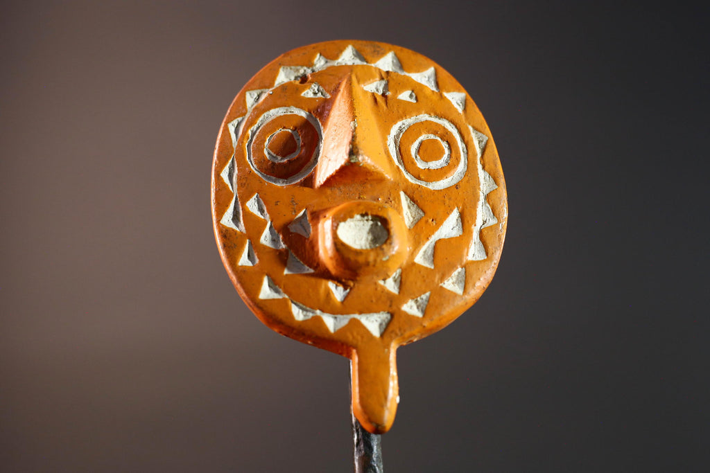 African sun mask wall art tribal bwa face carving geometric wood decor spiritual-G5474