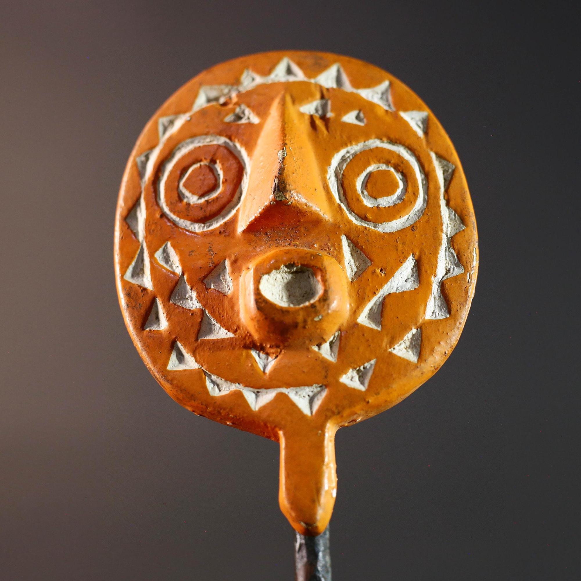 African sun mask wall art tribal bwa face carving geometric wood decor spiritual-G5474