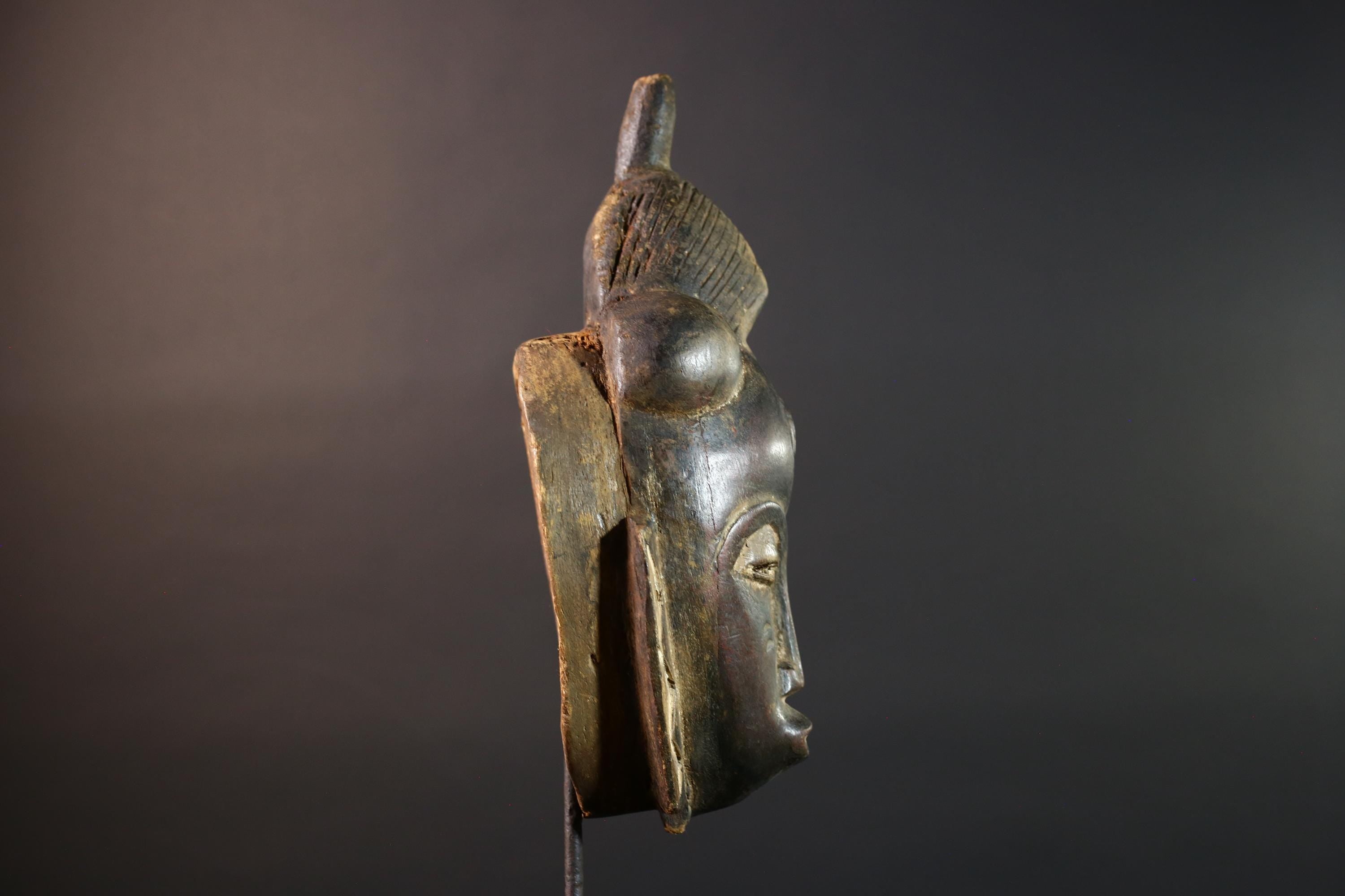 african baule mask tribal face carving ivory coast decor hand carved wood art ancestral sculpture goli wall mask spiritual G5475