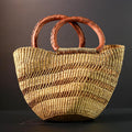 woven bolga market basket natural straw tote handmade ghana bag leather handle african decor shopping storage craft G5478
