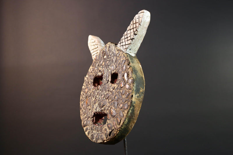 bwa plank mask african tribal wall art circular wood carving burkina faso spirit decor textured ritual face sculpture G5480