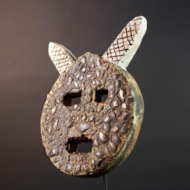 bwa plank mask african tribal wall art circular wood carving burkina faso spirit decor textured ritual face sculpture G5480