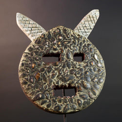 bwa plank mask african tribal wall art circular wood carving burkina faso spirit decor textured ritual face sculpture G5480