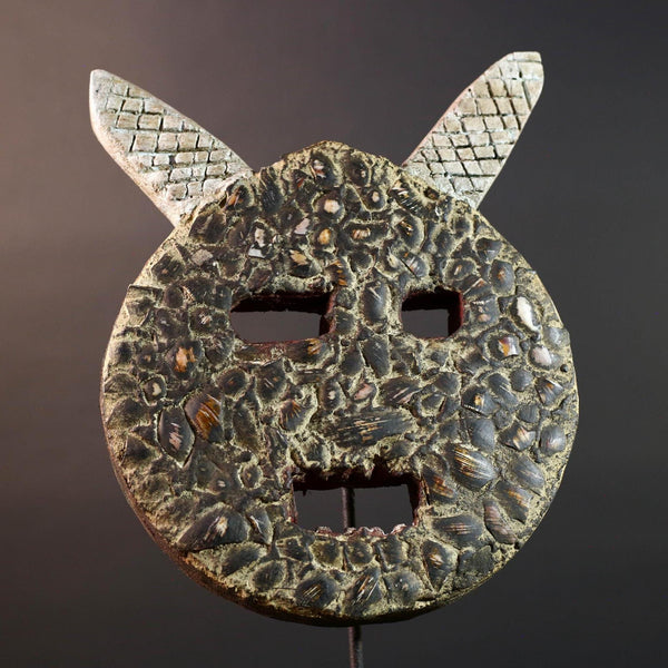 bwa plank mask african tribal wall art circular wood carving burkina faso spirit decor textured ritual face sculpture G5480