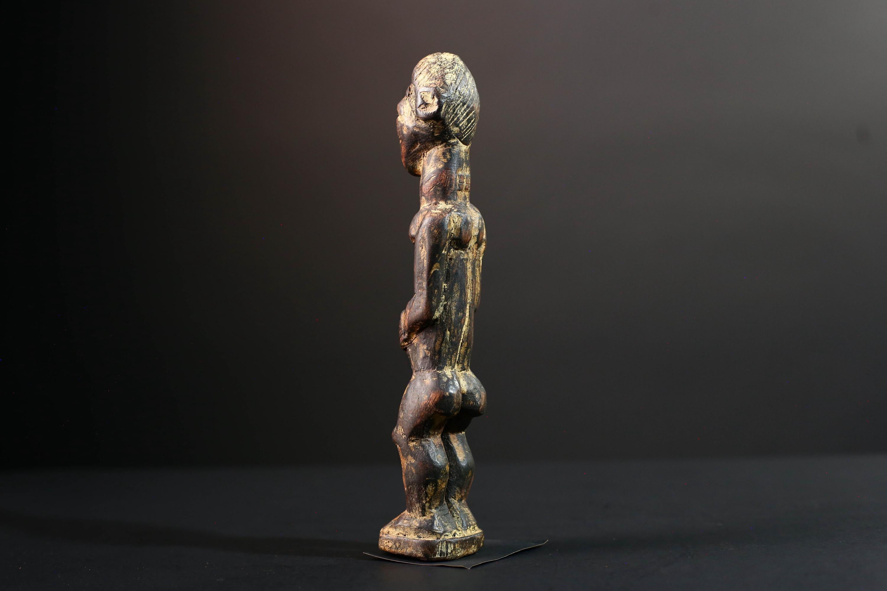 african ancestor figure baule spirit sculpture tribal shrine carving wood ivory coast art handmade fertility statue male G5481