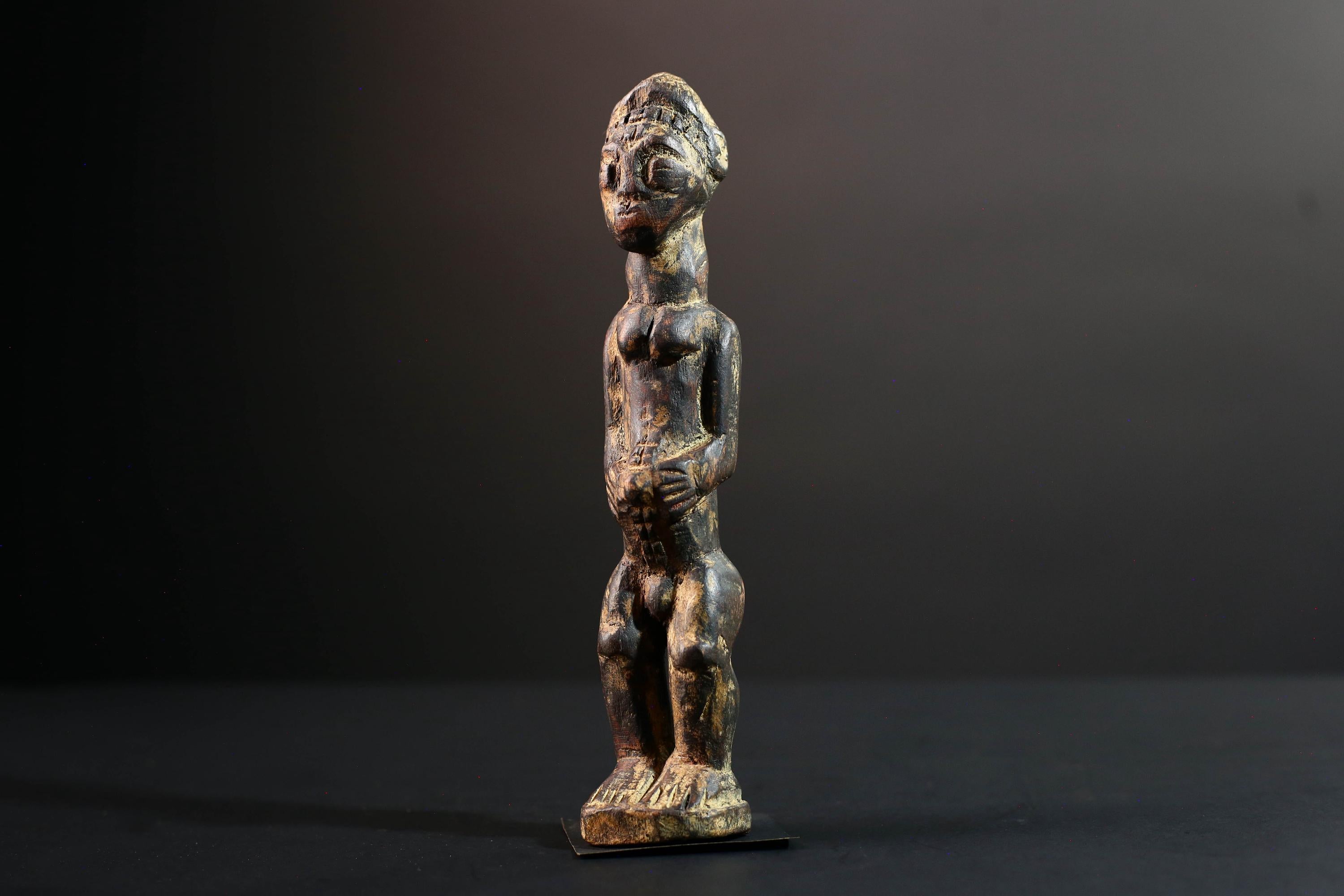 african ancestor figure baule spirit sculpture tribal shrine carving wood ivory coast art handmade fertility statue male G5481