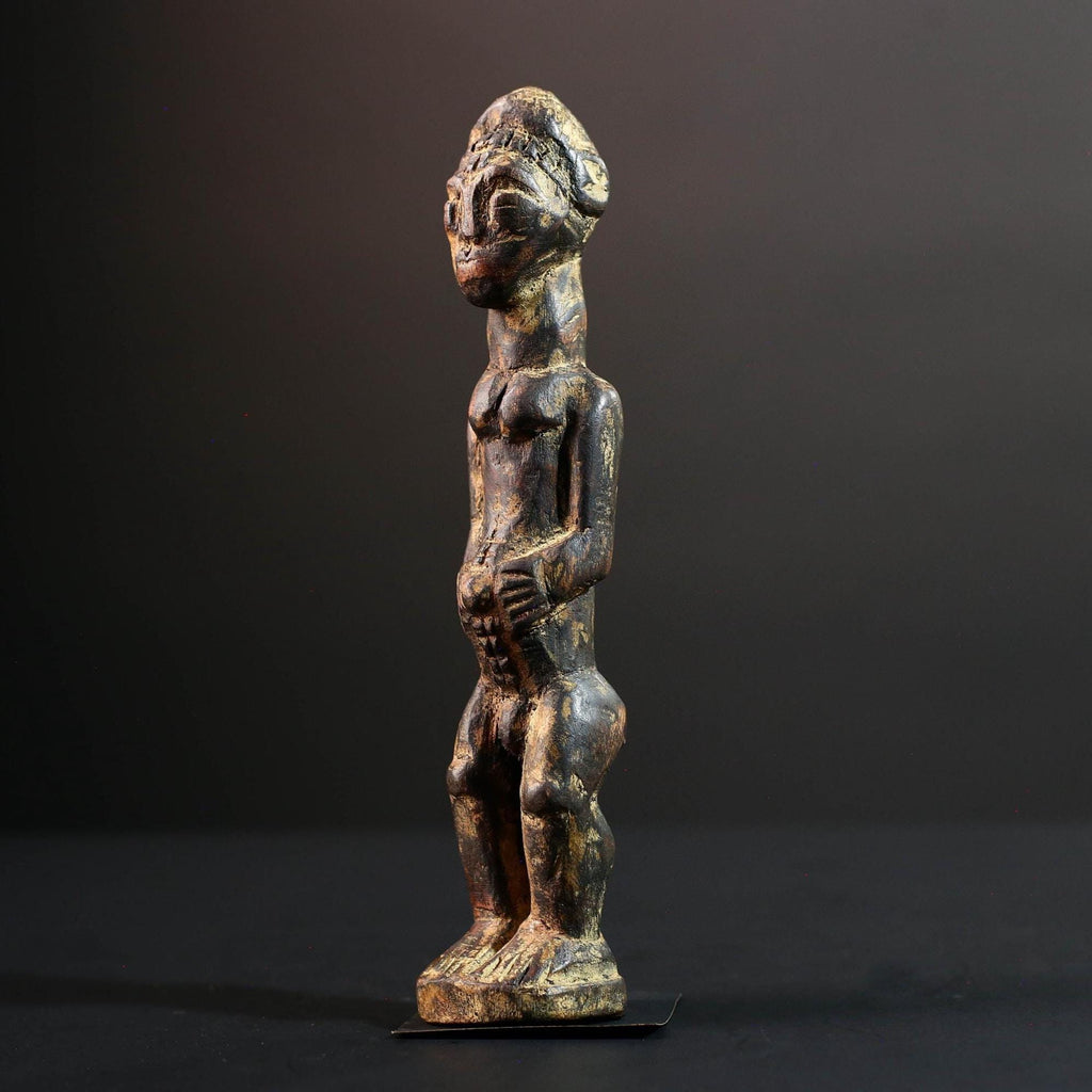 african ancestor figure baule spirit sculpture tribal shrine carving wood ivory coast art handmade fertility statue male G5481