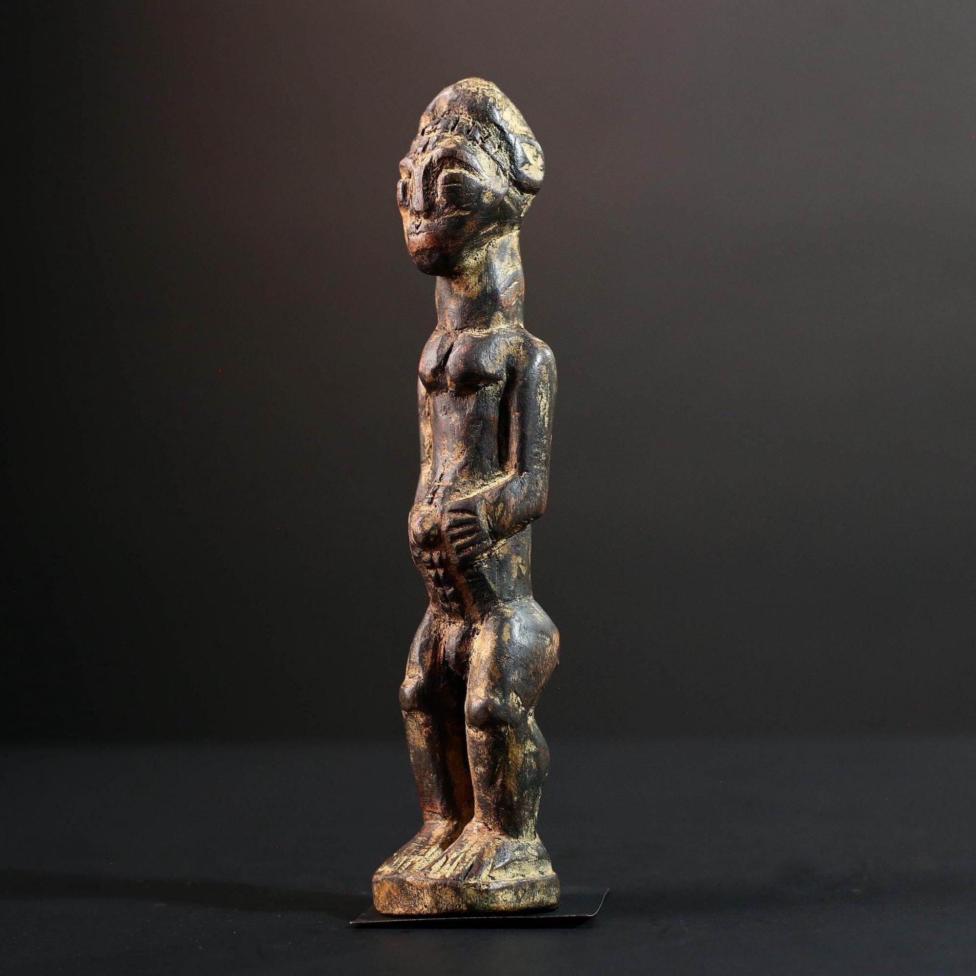 african ancestor figure baule spirit sculpture tribal shrine carving wood ivory coast art handmade fertility statue male G5481