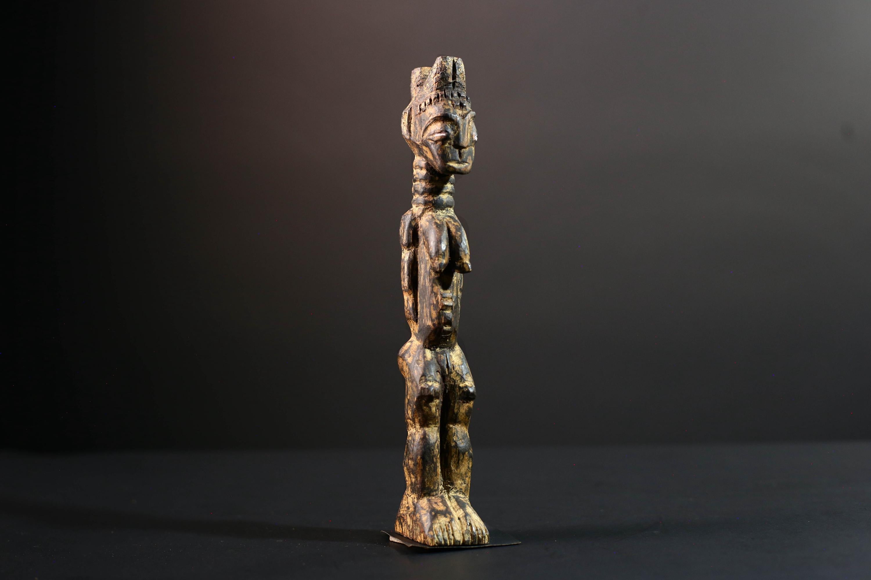 african female ancestor figure baule wood carving fertility statue tribal shrine sculpture ivory coast handmade spiritual G5482