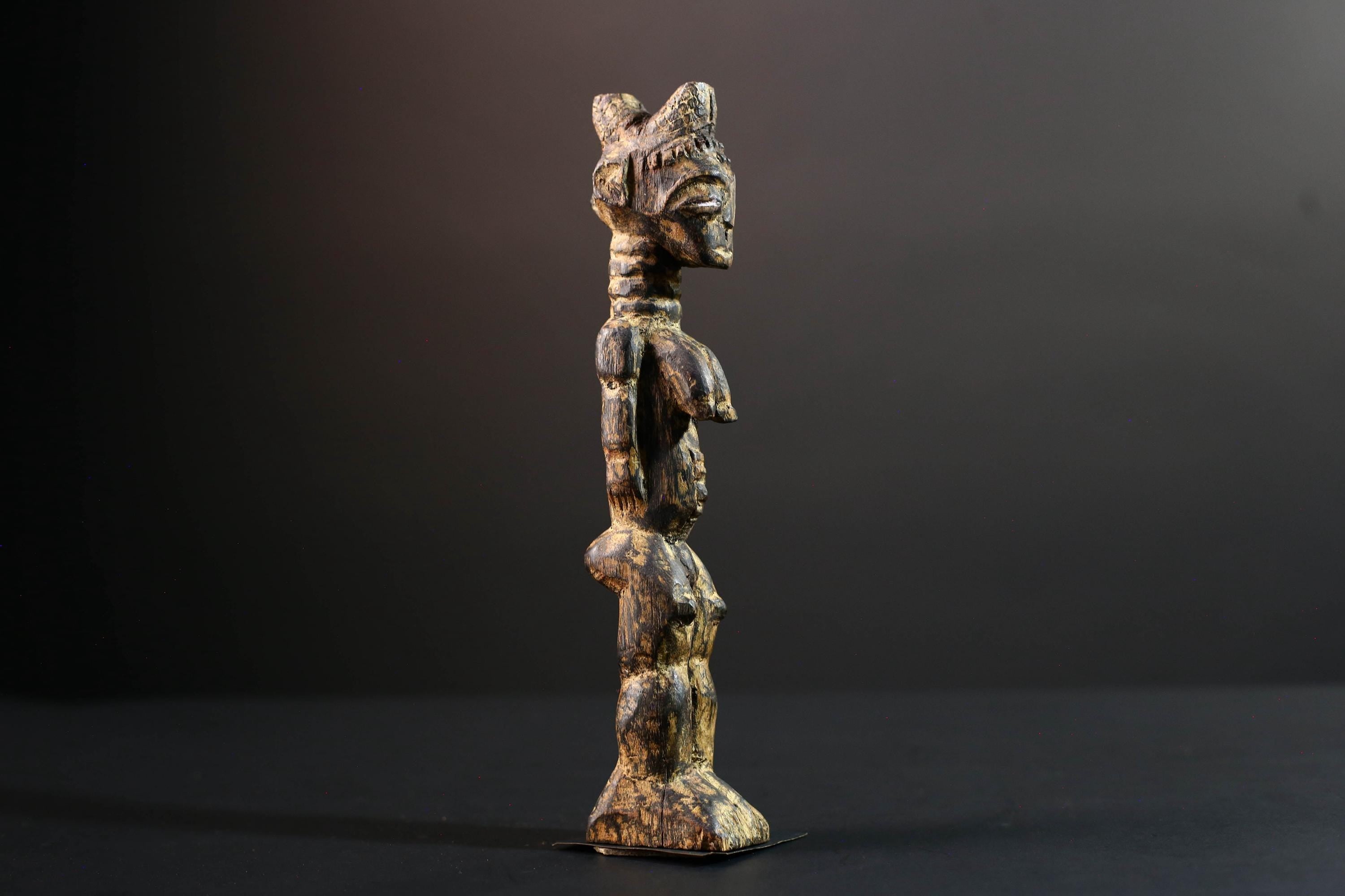 african female ancestor figure baule wood carving fertility statue tribal shrine sculpture ivory coast handmade spiritual G5482
