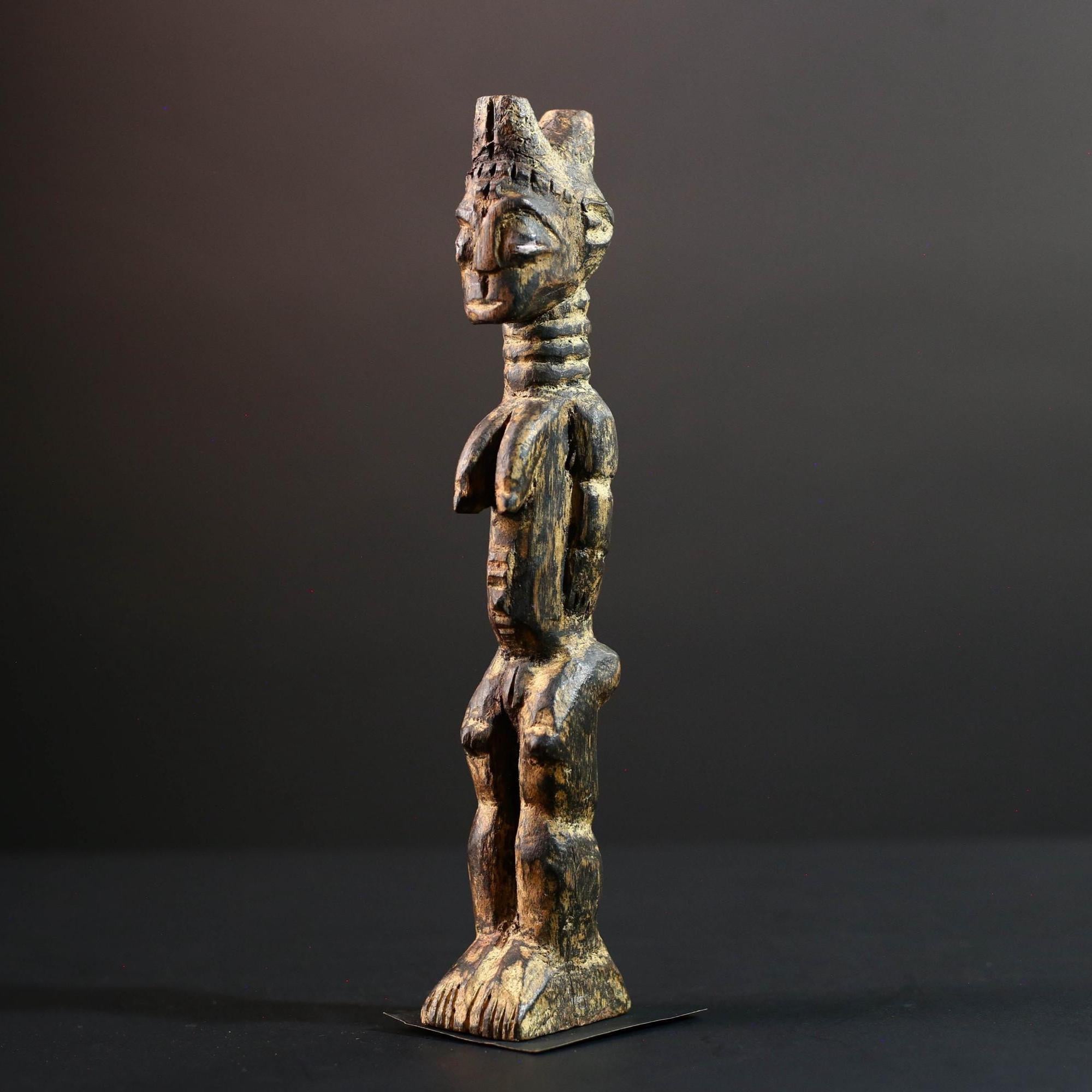 african female ancestor figure baule wood carving fertility statue tribal shrine sculpture ivory coast handmade spiritual G5482
