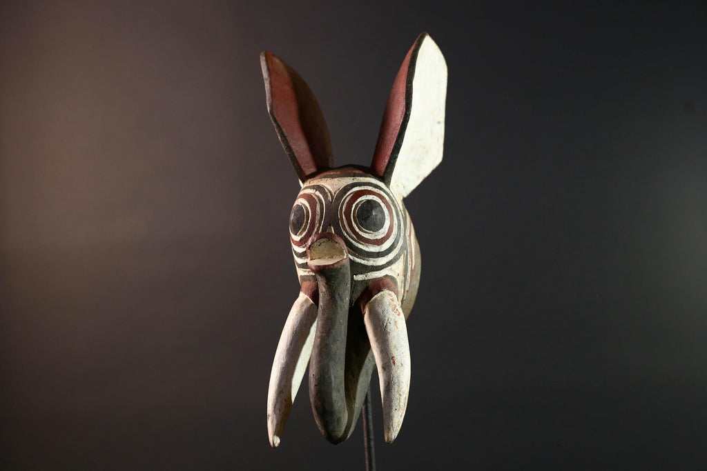 african elephant mask bwa tribal wall art burkina faso carving wood sculpture tusks animal spirit decor handmade festival  G5483