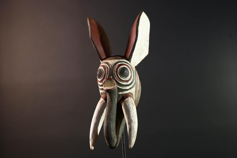 african elephant mask bwa tribal wall art burkina faso carving wood sculpture tusks animal spirit decor handmade festival  G5483
