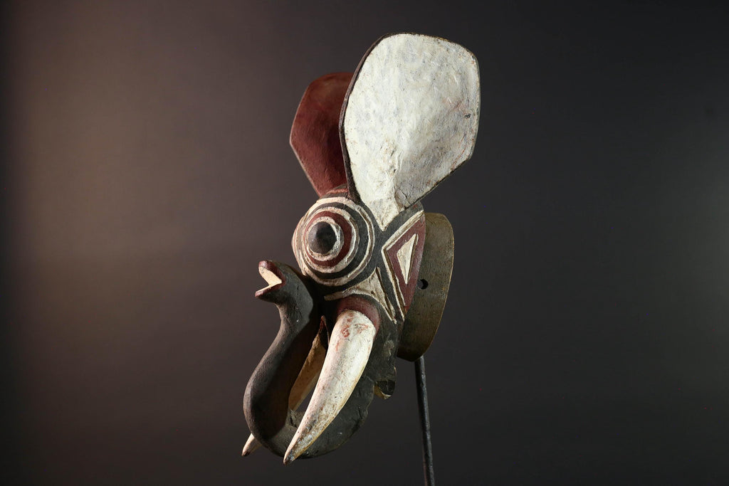 african elephant mask bwa tribal wall art burkina faso carving wood sculpture tusks animal spirit decor handmade festival  G5483