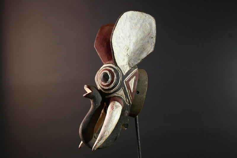 african elephant mask bwa tribal wall art burkina faso carving wood sculpture tusks animal spirit decor handmade festival  G5483
