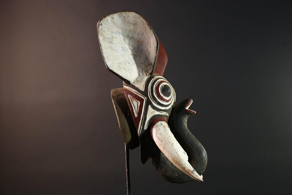 african elephant mask bwa tribal wall art burkina faso carving wood sculpture tusks animal spirit decor handmade festival  G5483