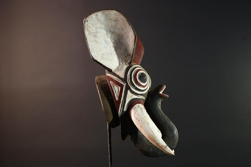 african elephant mask bwa tribal wall art burkina faso carving wood sculpture tusks animal spirit decor handmade festival  G5483