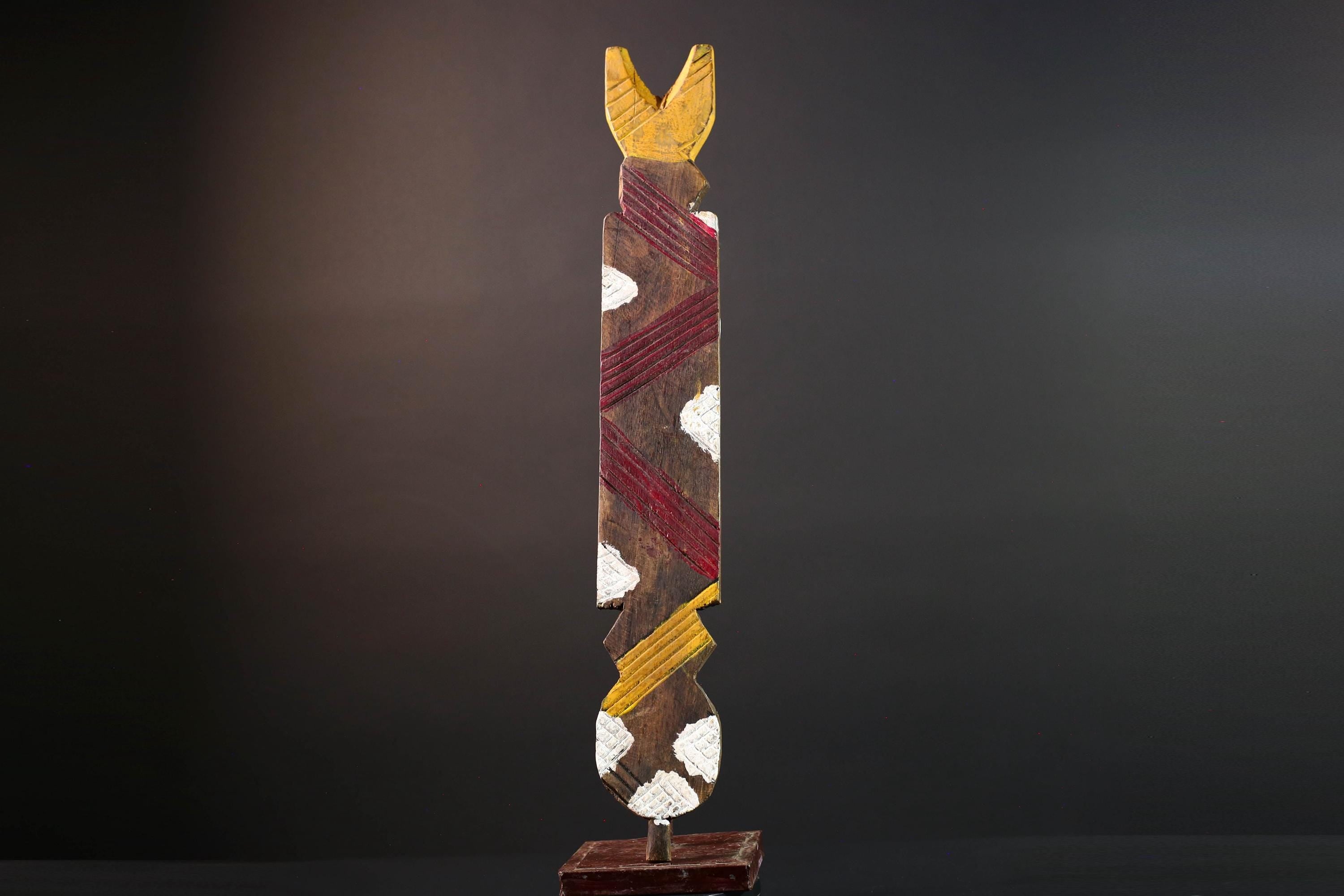 bwa spirit mask african tribal wall art tall plank carving burkina faso wood sculpture ritual decor geometric handmade-G5485